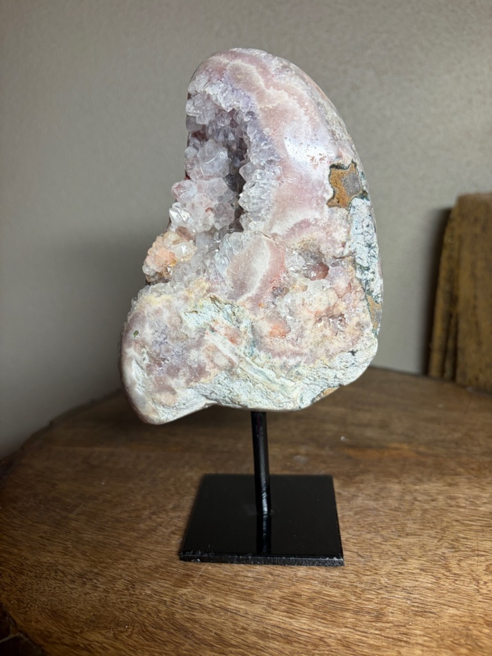 Pink amethyst Geode Crystal Decorative Sculpture on Stand